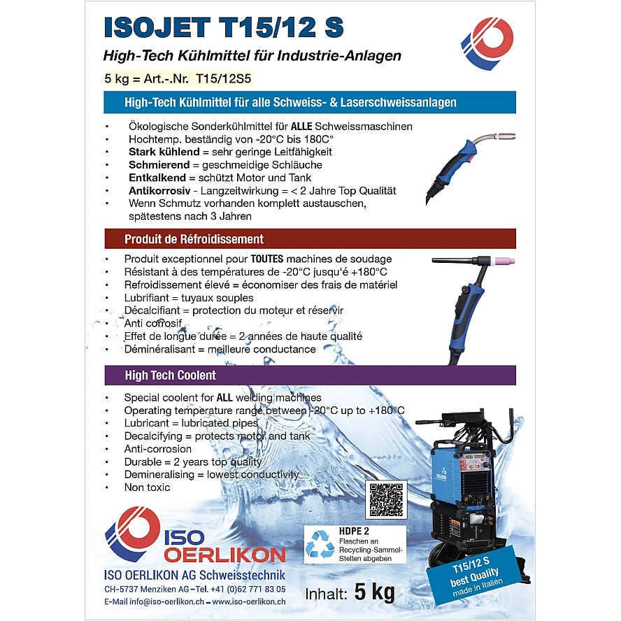 ISOJET T15/12 S Kühlmittel für Schweiss-Schneid- und Laseranlagen -20°-120°C